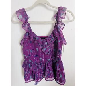 French Connection Aden Bai Lurex Frill Cami Top Dahlia Purple Size 0